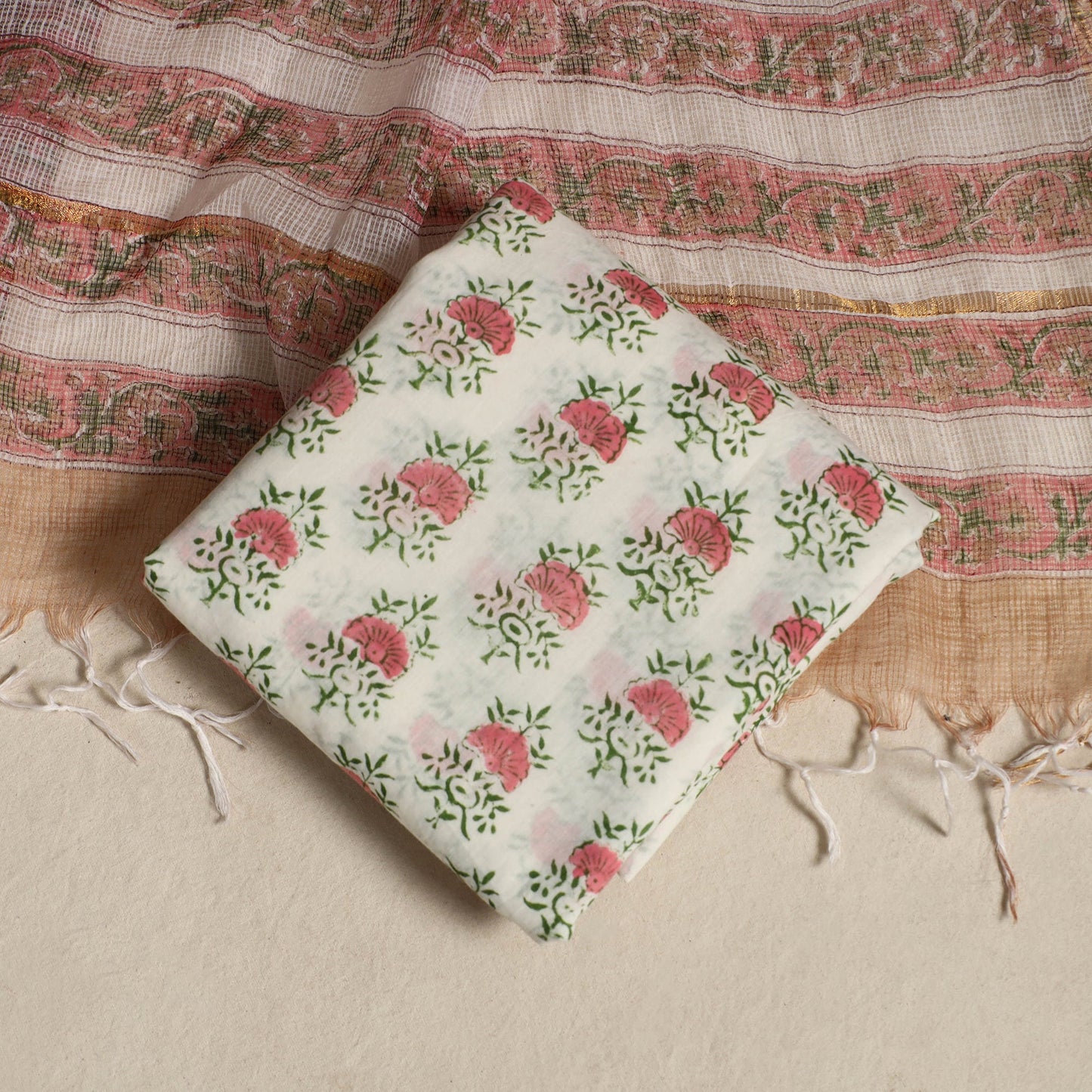 Buy 3pc Sanganeri Block Print Kota Cotton Dress Material