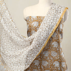 3pc Brown Sanganeri Block Print Kota Cotton Dress Material