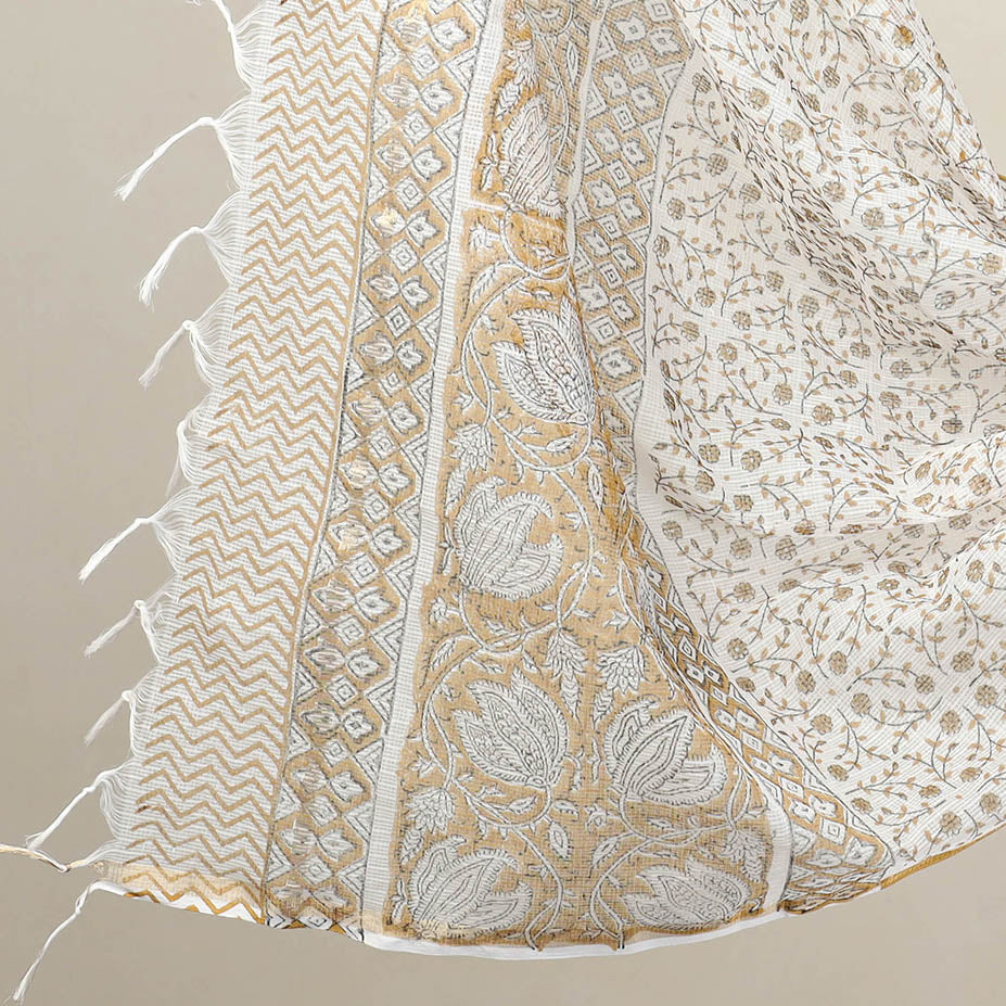 3pc Brown Sanganeri Block Print Kota Cotton Dress Material