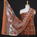 Brown - 3pc Sanganeri Block Printed Chanderi Silk Suit Material Set