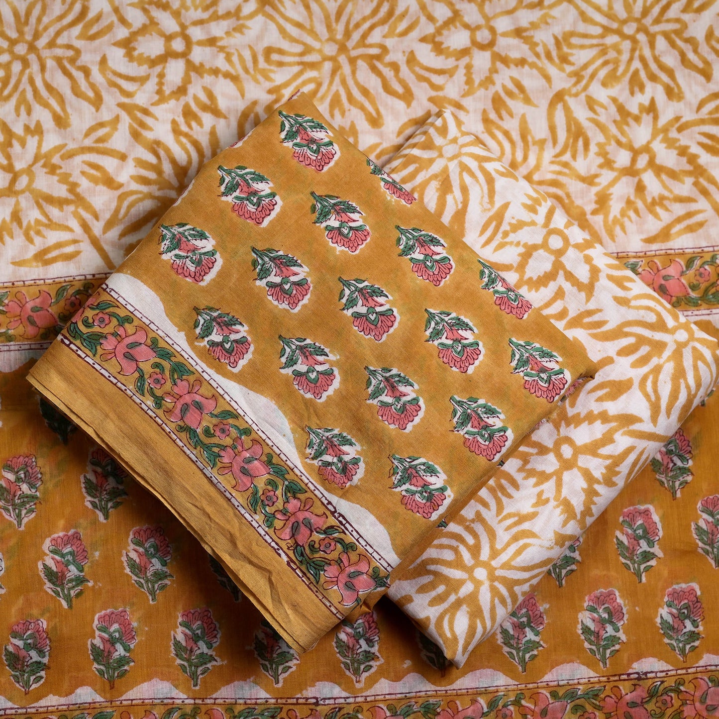  3pc Sanganeri Block Printed Cotton Suit Material Set Onine 