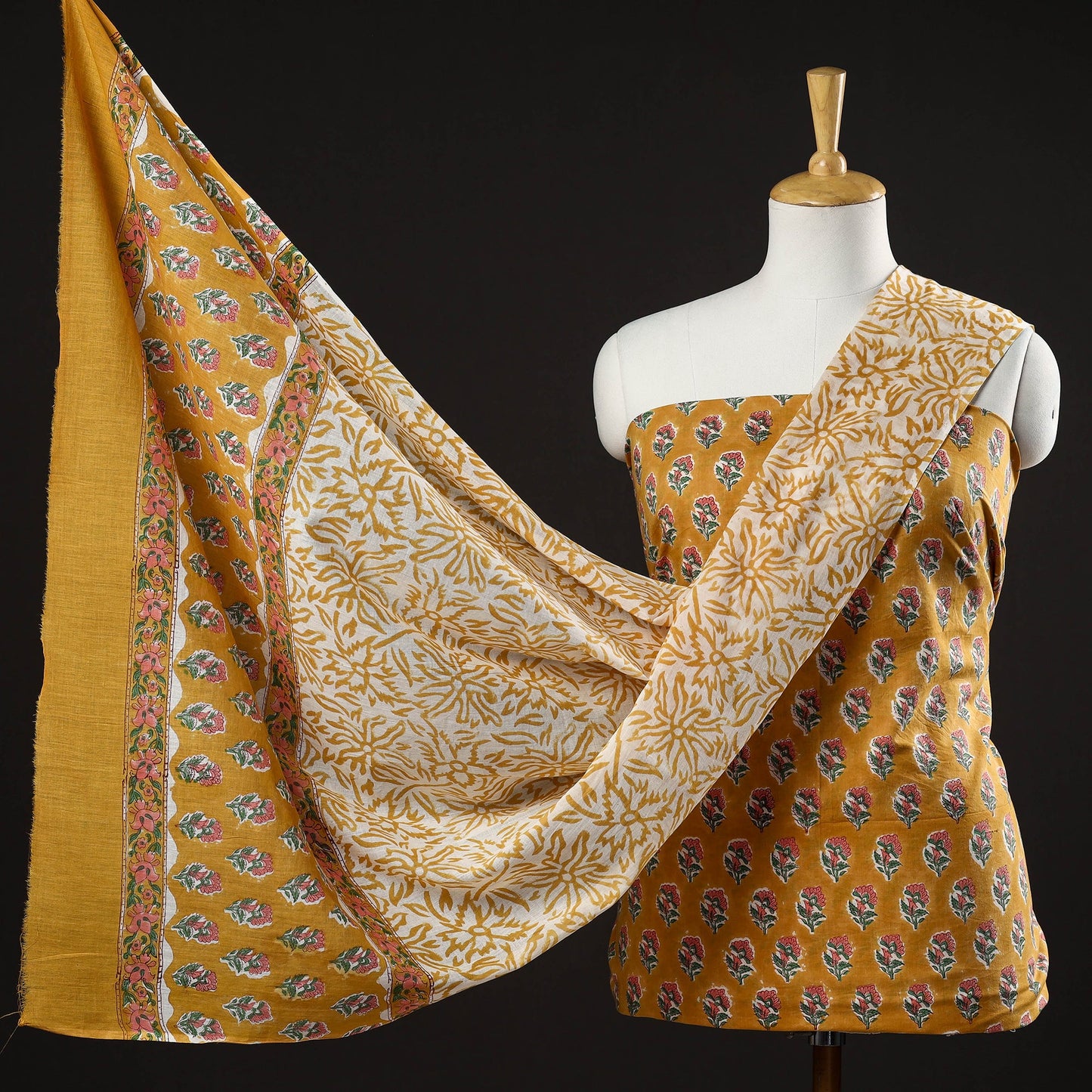  3pc Sanganeri Block Printed Cotton Suit Material Set Onine 