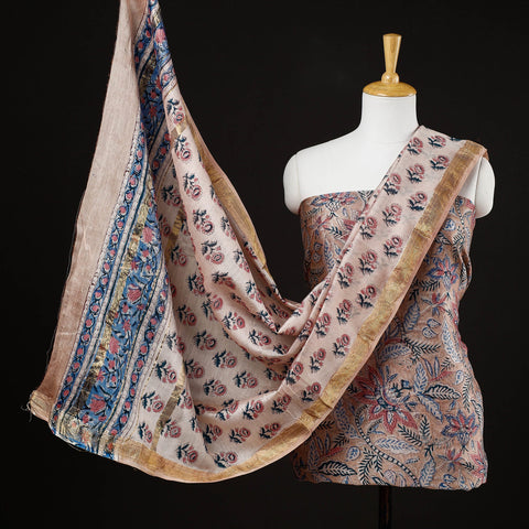 Buy 3pc Sanganeri Block Printed Maheshwari Silk Suit Material Set Online at iTokri.com