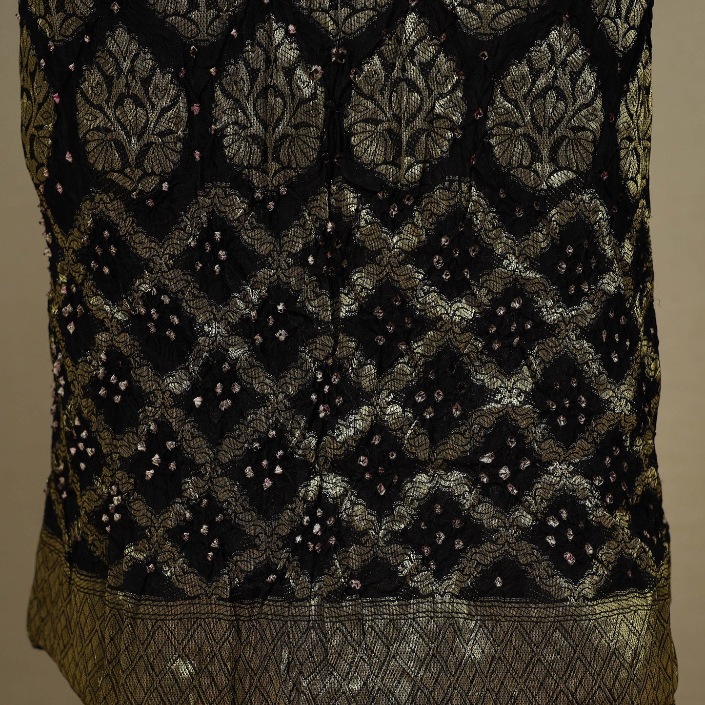 Brown - 3pc Tie-Dye Heavy Zari Work Unstitched Bandhani Dress Material