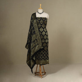 Brown - 3pc Tie-Dye Heavy Zari Work Unstitched Bandhani Dress Material