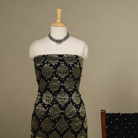 Brown - 3pc Tie-Dye Heavy Zari Work Unstitched Bandhani Dress Material