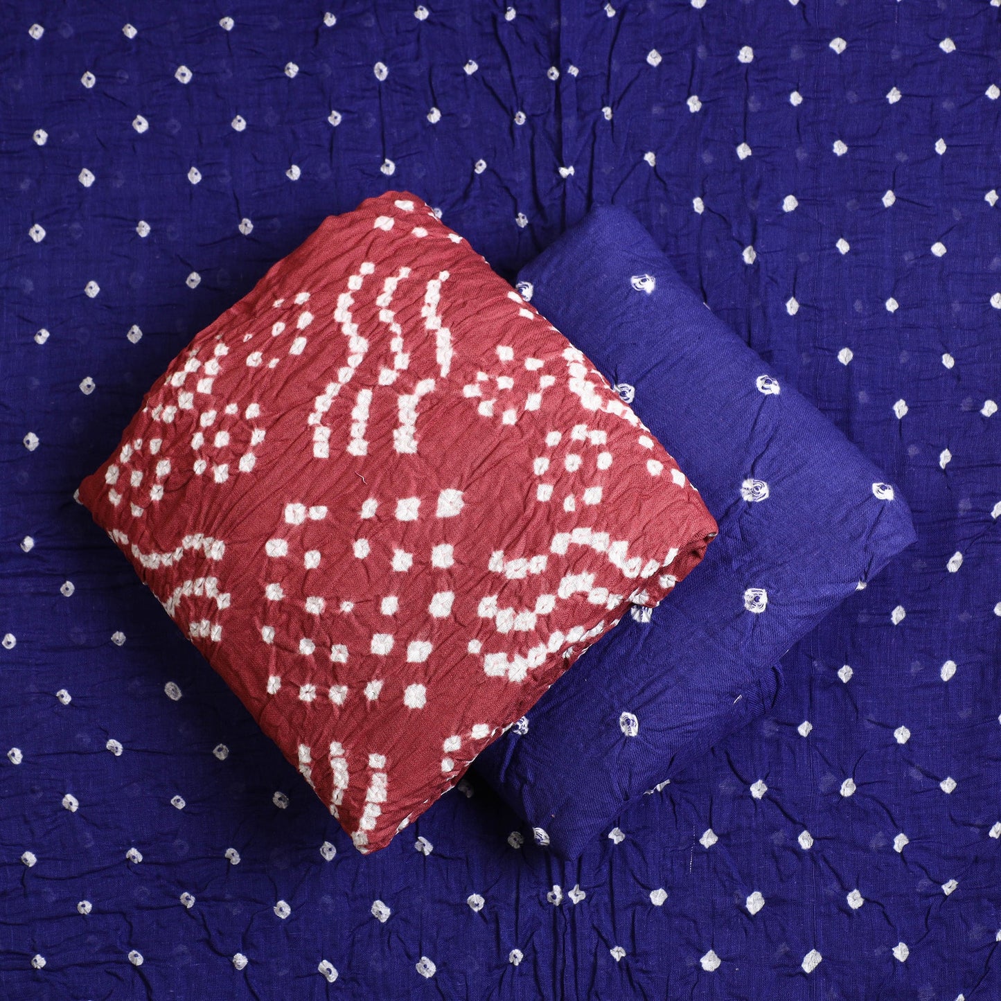 Buy 3pc Tie & Dye Satin Cotton Brown Bandhani Dress Material