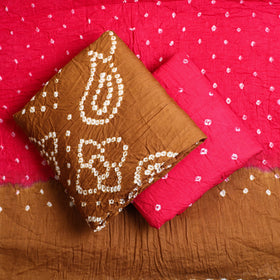  3pc Brown Tie & Dye Satin Cotton Bandhani Dress Material