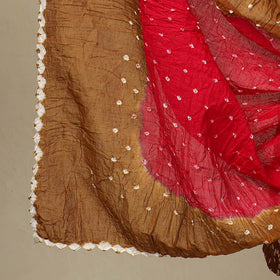  3pc Brown Tie & Dye Satin Cotton Bandhani Dress Material