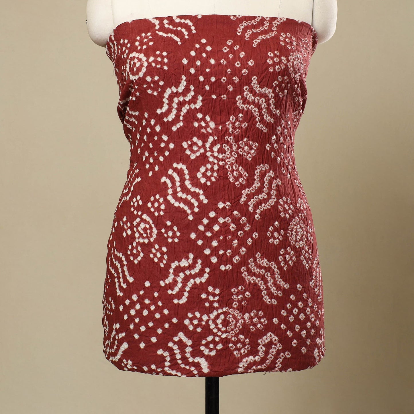 Buy 3pc Tie & Dye Satin Cotton Brown Bandhani Dress Material