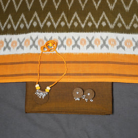 Brown - 3pc unstitched plain dress material with jewellery