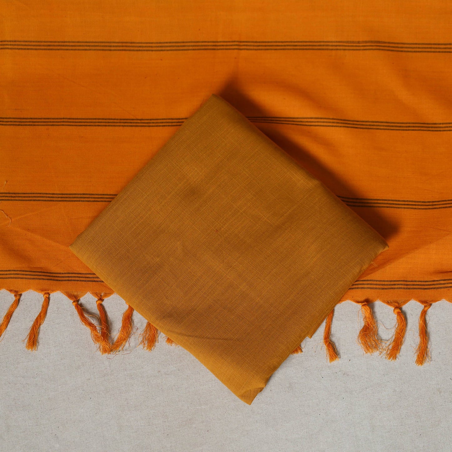 Brown - 3pc unstitched plain dress material with jewellery