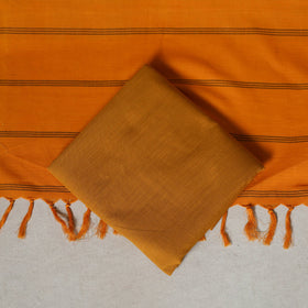 Brown - 3pc unstitched plain dress material with jewellery