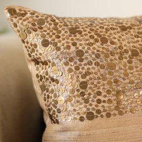  Aari Embroidery Sequin Work Mercerised Ghicha Silk Cushion Cover 