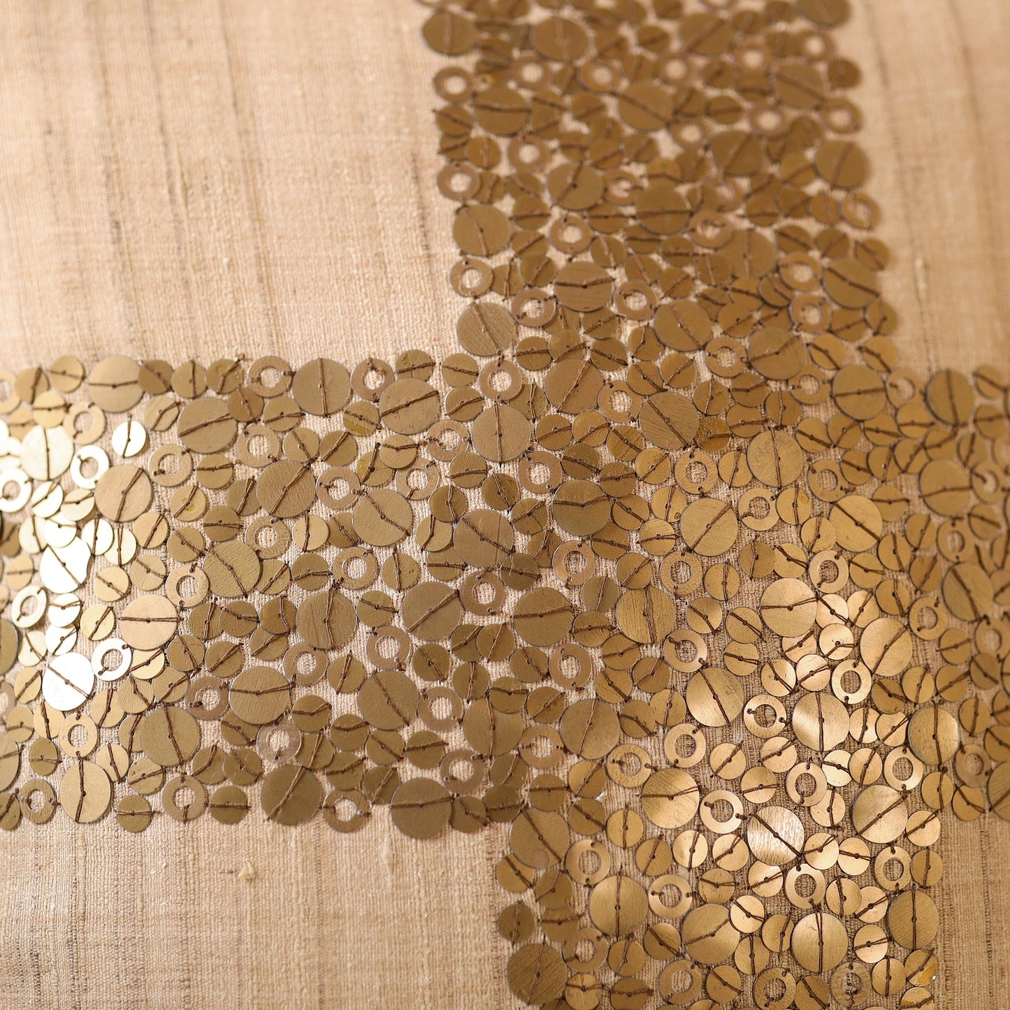 Brown - Aari Embroidery Sequin Work Mercerised Ghicha Silk Cushion Cover (16 x 16 in)