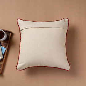 Brown Aari Hand Embroidery Cotton Duck Cushion Cover