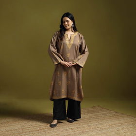 Brown - aari hand embroidery kashmiri merino wool pheran 29