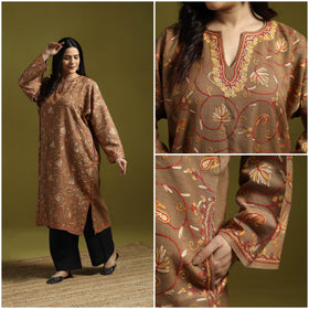 Brown - aari heavy hand embroidery kashmiri merino wool