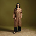 Brown - aari heavy hand embroidery kashmiri merino wool