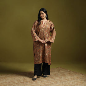 Brown - aari heavy hand embroidery kashmiri merino wool