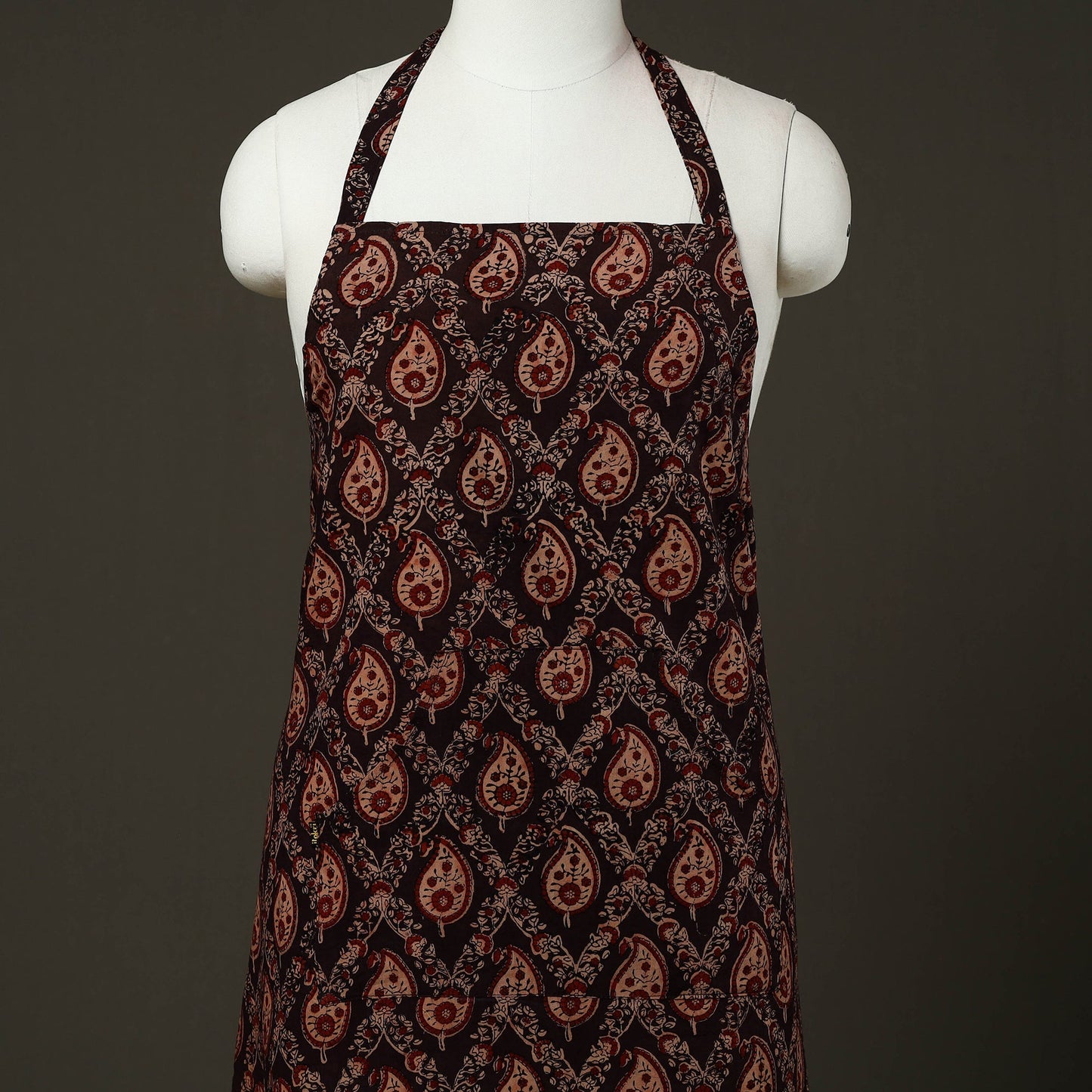  Brown Ajrakh Block Print Cotton Apron with Pocket 