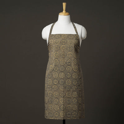 Brown Ajrakh Block Printed Cotton Apron with Pocket 