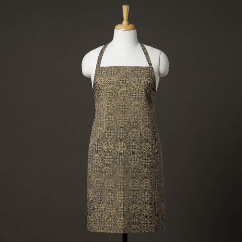 Brown Ajrakh Block Printed Cotton Apron with Pocket 