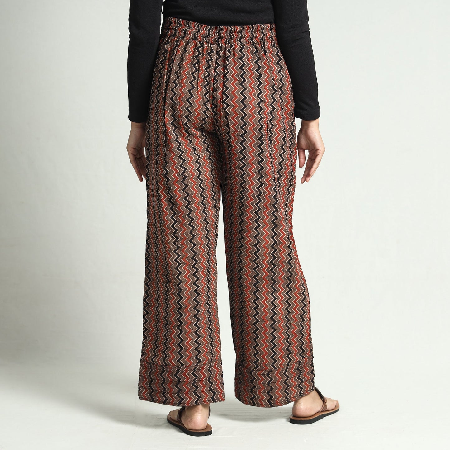 Brown - ajrakh block printed cotton elasticated palazzo