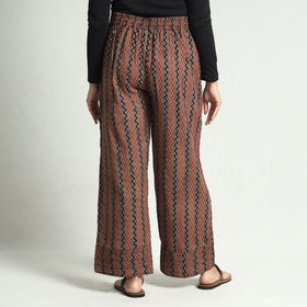 Brown - ajrakh block printed cotton elasticated palazzo