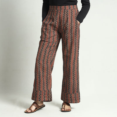 Brown - ajrakh block printed cotton elasticated palazzo