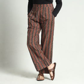 Brown - ajrakh block printed cotton elasticated palazzo