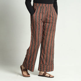 Brown - ajrakh block printed cotton elasticated palazzo