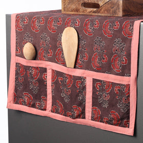 Brown Ajrakh Block Printed Cotton Fridge Top Cover with Multiple Pockets