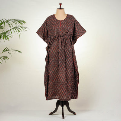  Ajrakh Block Printed Cotton Kaftan with Tie-Up Waist Online at iTokri.com