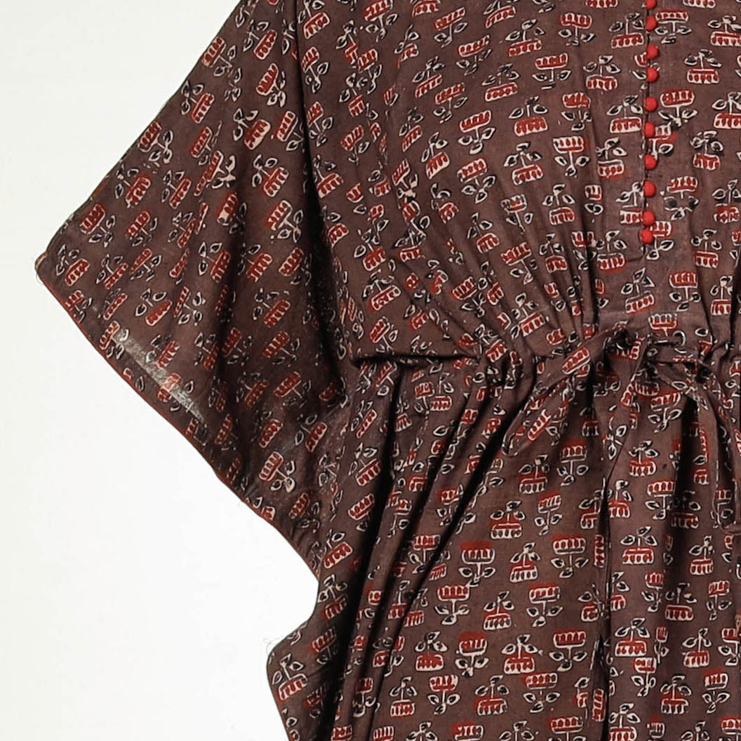  Ajrakh Block Printed Cotton Kaftan with Tie-Up Waist Online at iTokri.com