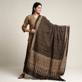 Brown - printed cotton kurta with palazzo & dupatta set