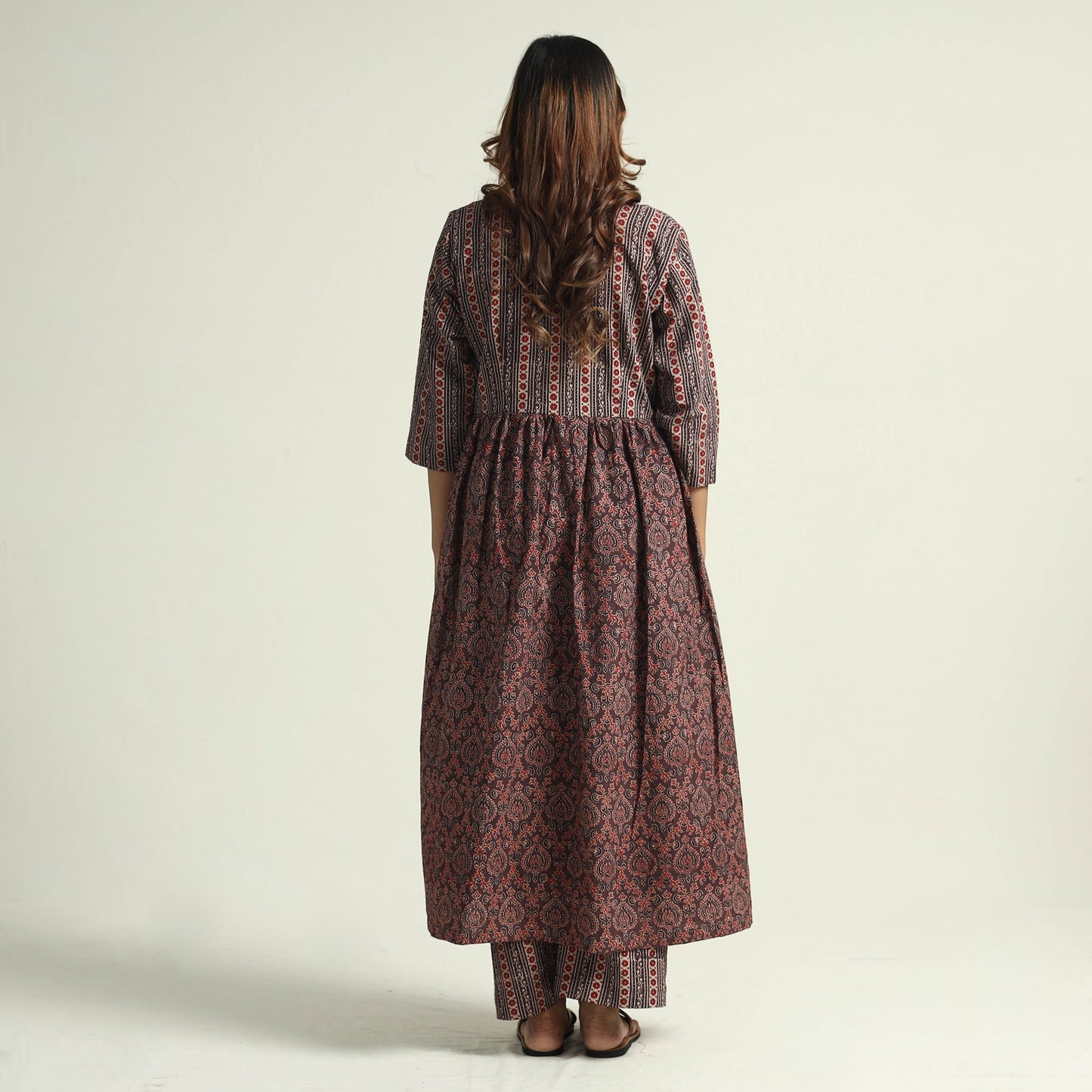 Brown - printed cotton kurta with palazzo set - handcrafted
