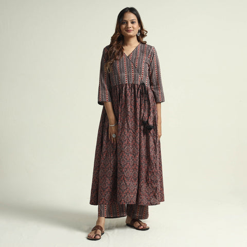 Brown - printed cotton kurta with palazzo set - handcrafted
