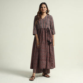 Brown - printed cotton kurta with palazzo set - handcrafted