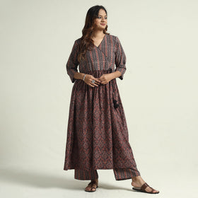 Brown - printed cotton kurta with palazzo set - handcrafted