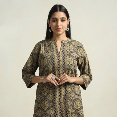 Brown - ajrakh block printed cotton straight kurta