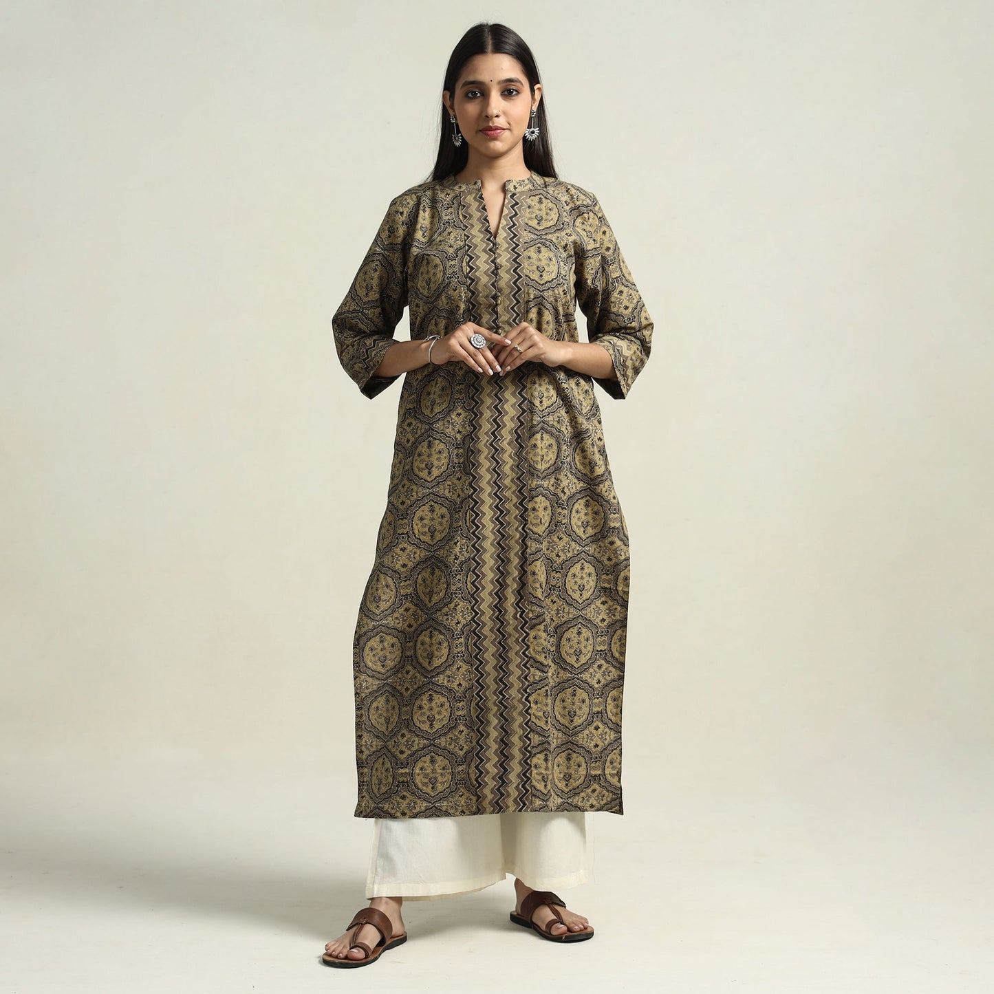 Brown - ajrakh block printed cotton straight kurta