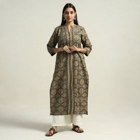 Brown - ajrakh block printed cotton straight kurta