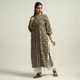Brown - ajrakh block printed cotton straight kurta