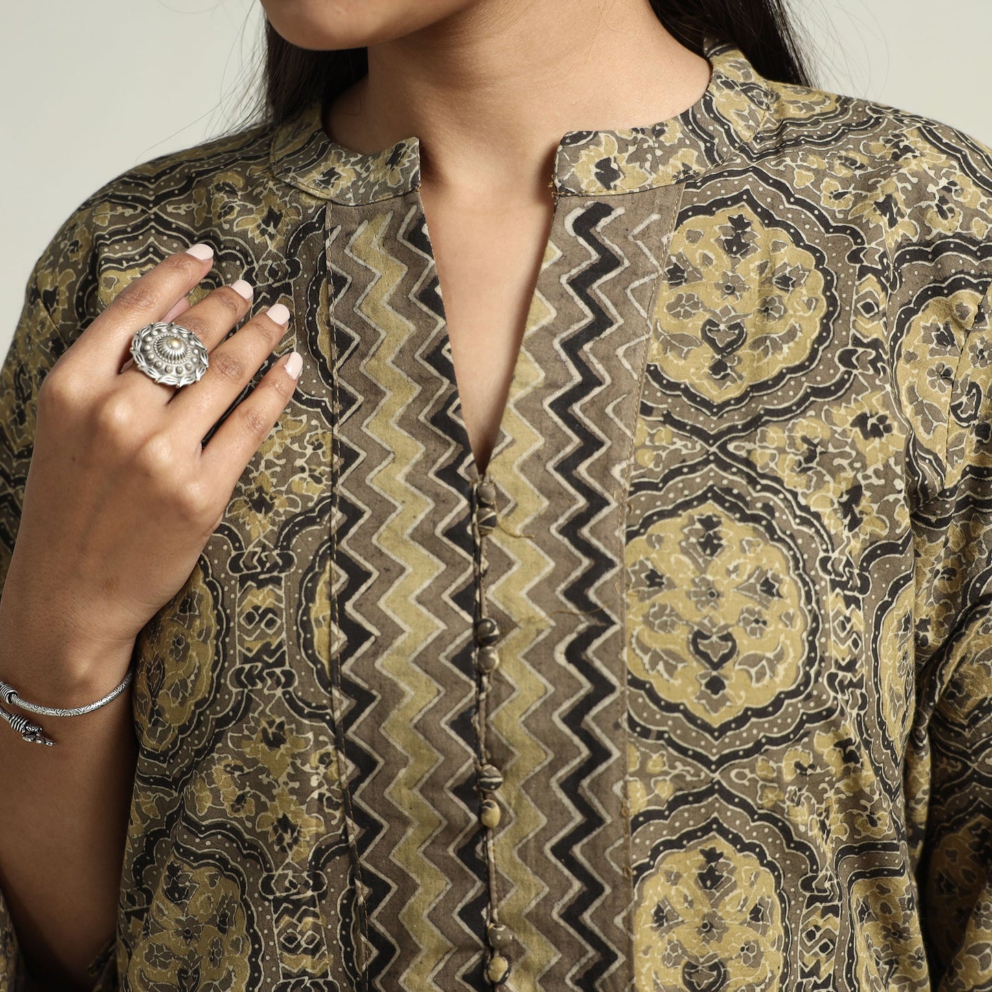Brown - ajrakh block printed cotton straight kurta