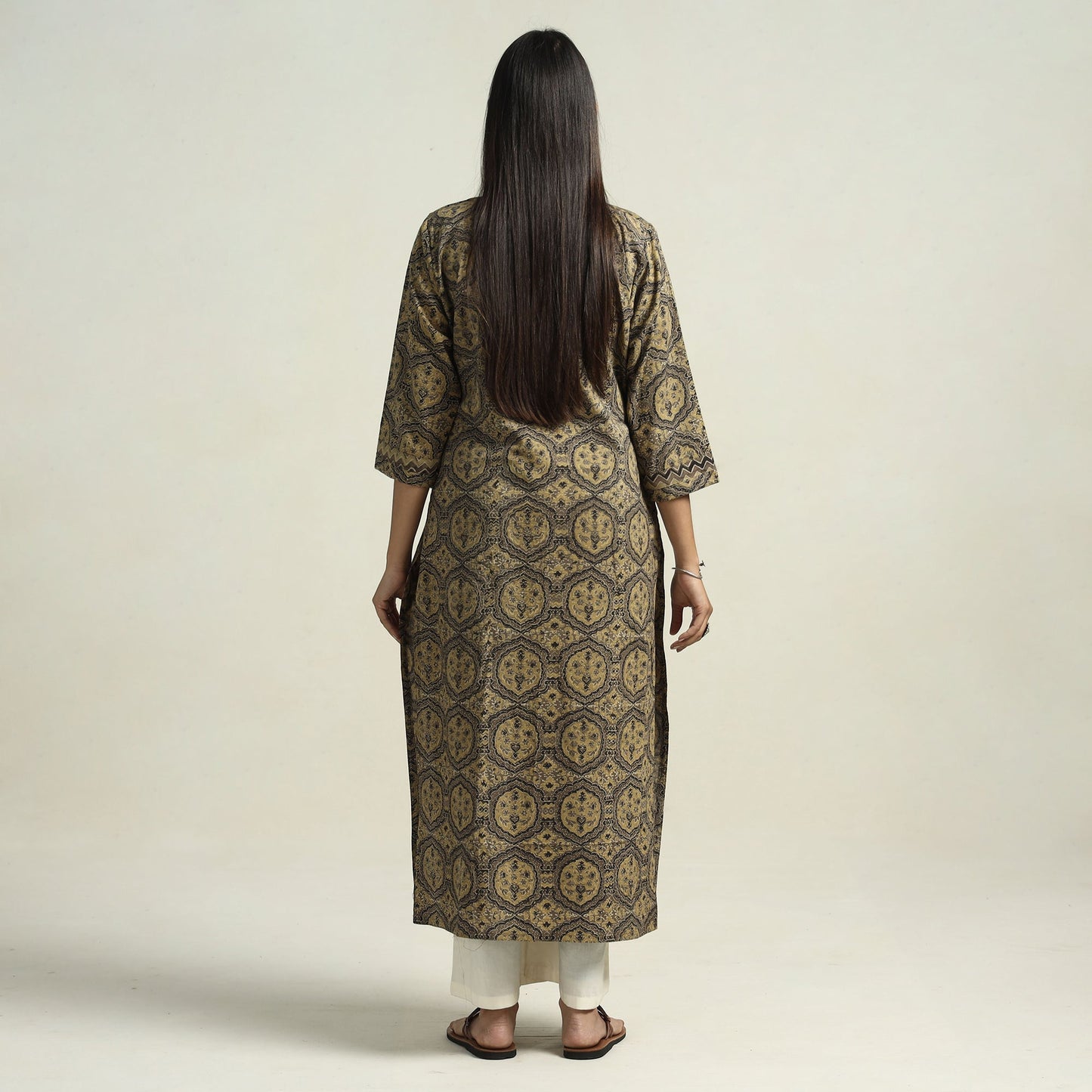Brown - ajrakh block printed cotton straight kurta
