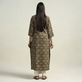 Brown - ajrakh block printed cotton straight kurta
