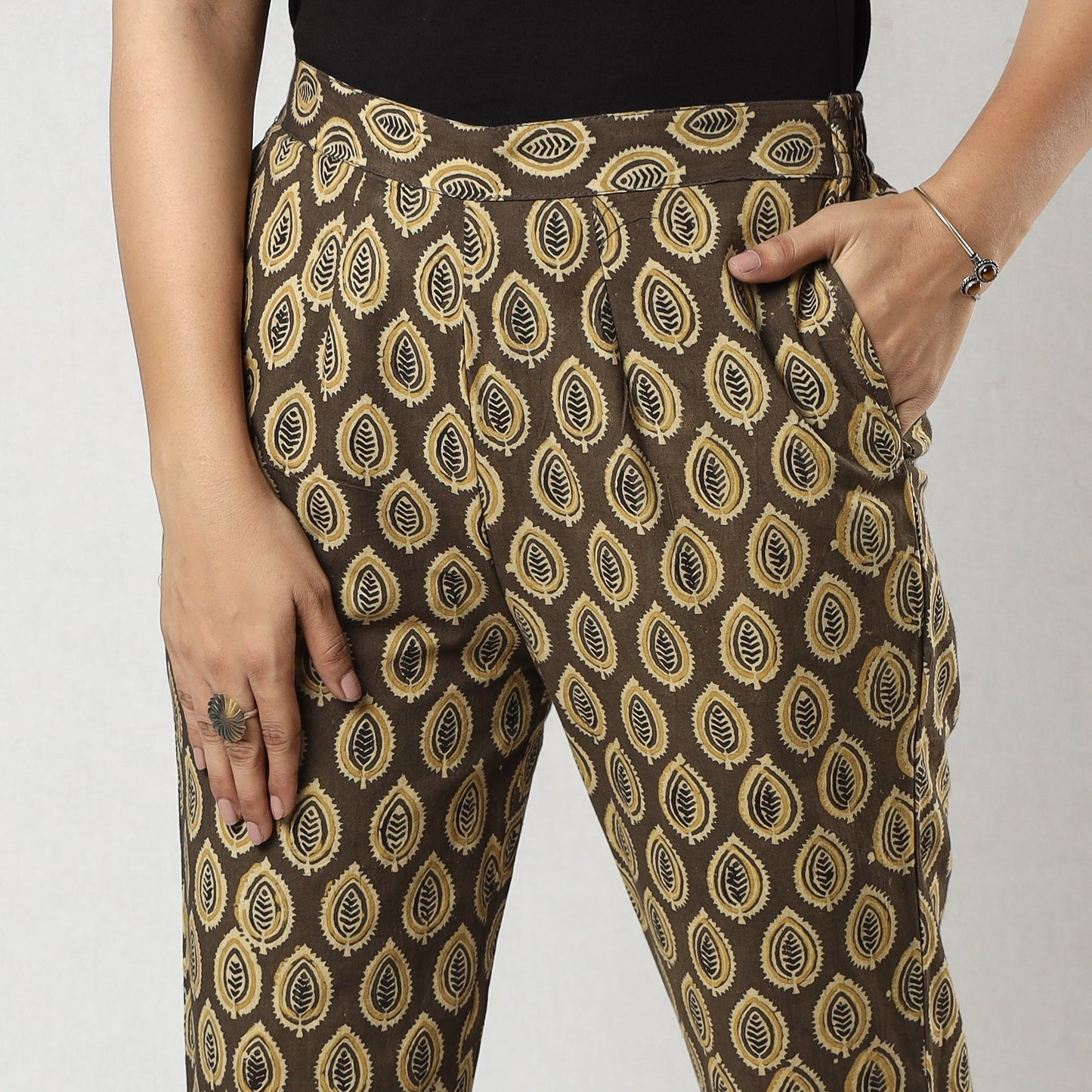 Buy Brown Ajrakh Block Printed Cotton Tapered Casual Pant for Women Online at iTokri.com