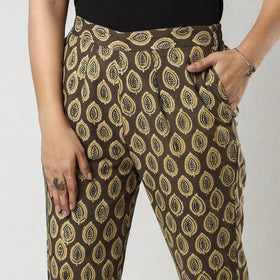 Buy Brown Ajrakh Block Printed Cotton Tapered Casual Pant for Women Online at iTokri.com