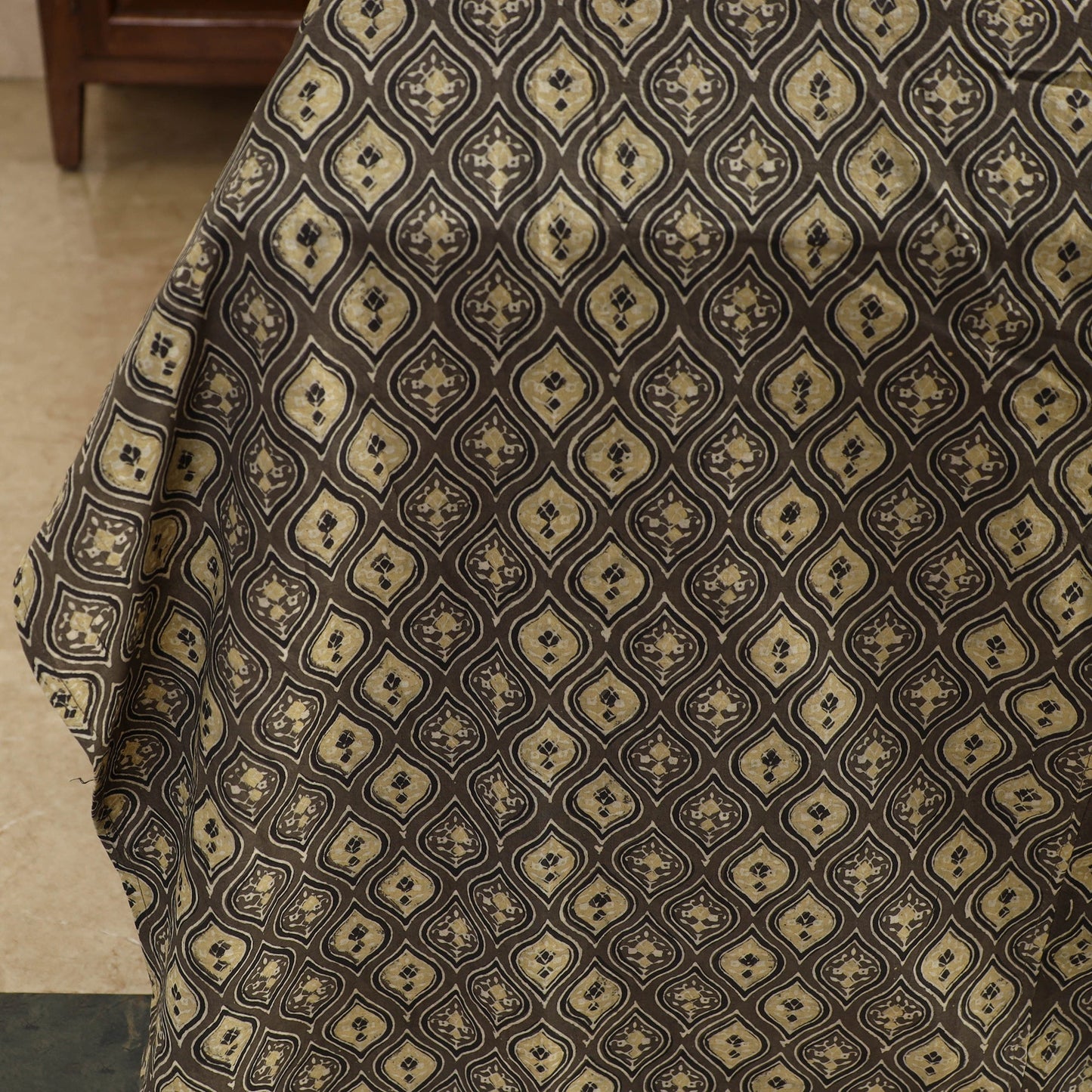 Brown - printed patchwork cotton double bed cover